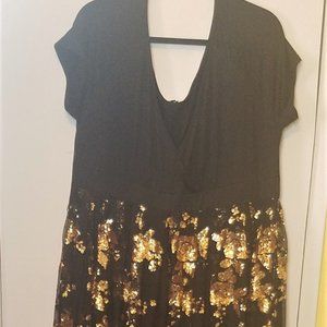 Black with Gold Sequins & Lace Maxi Dress